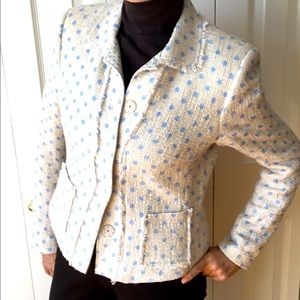 RIANI blazer. Cream baby blue. Fringe details.